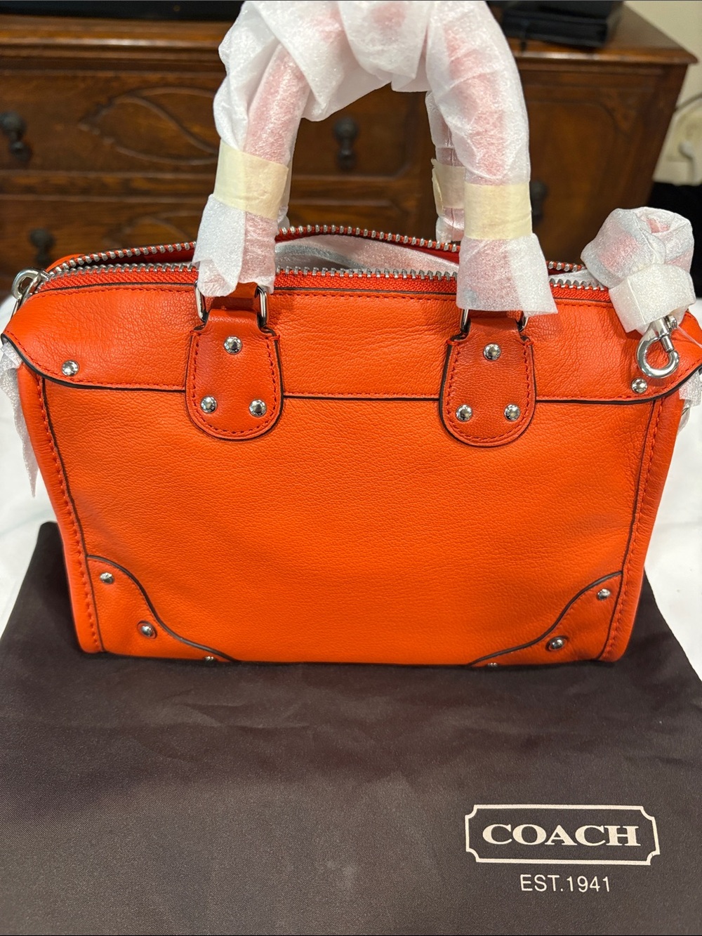 NWT Coach Rhyder Coral Leather Satchel with Turn-Lock Detail No 33690 - Picture 2 of 14